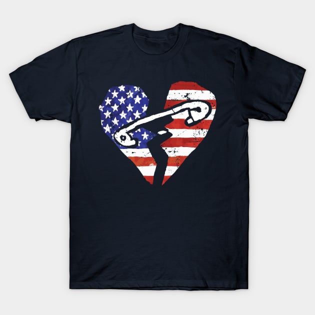 Divided America - Broken Heart Flag Safety Pin Vintage Style T-Shirt by Kushteez